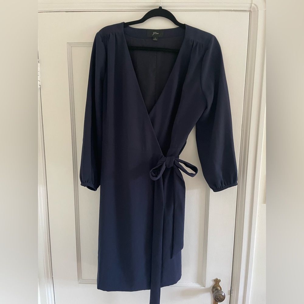J. Crew Navy Wrap Dress with Side Tie